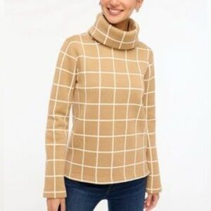 J.Crew Funnel Neck Sweater, Long Sleeve, Camel Windowpane, Size Small